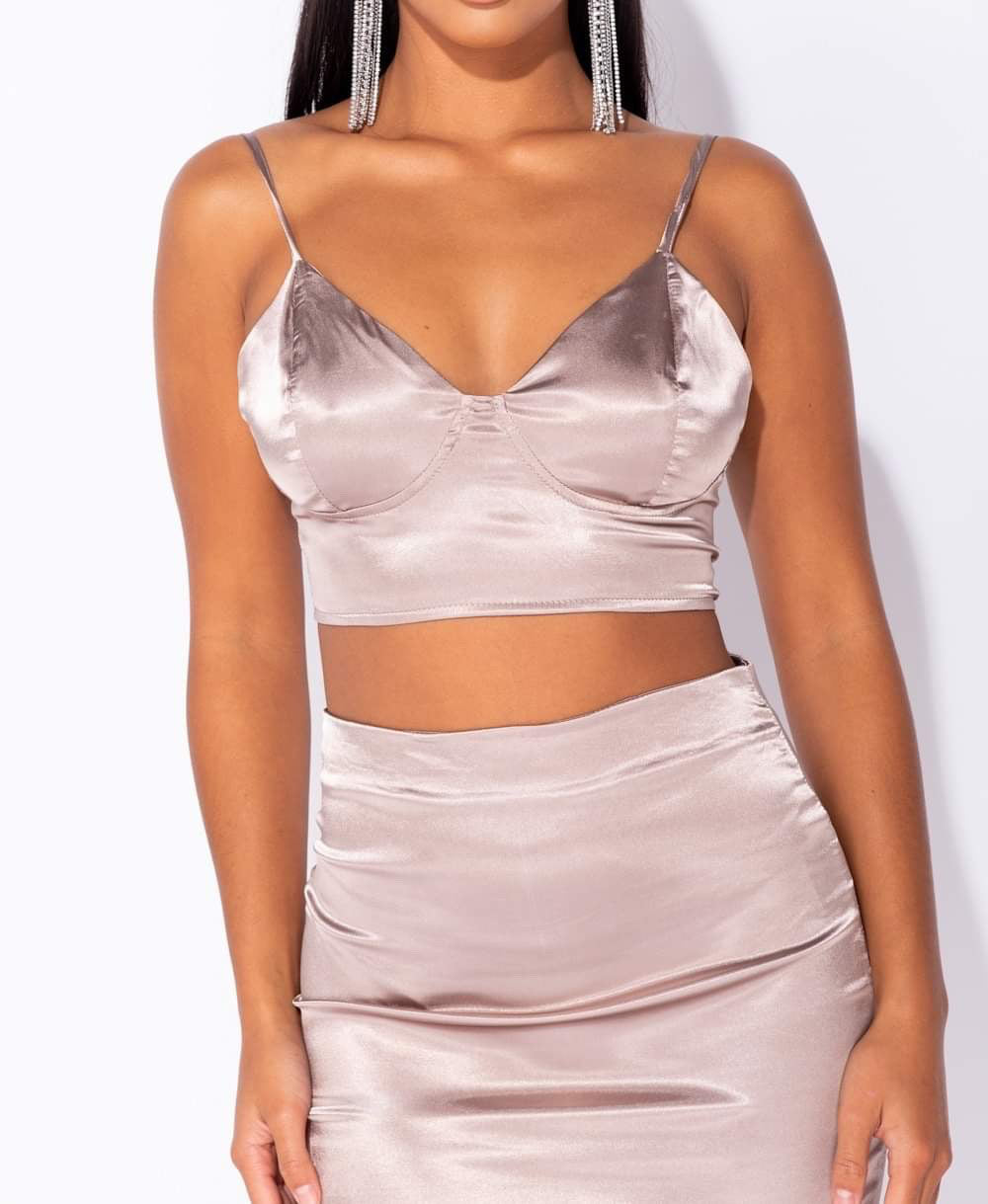 silver satin crop top